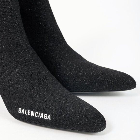 Balenciaga Knife 80 Black Glittered Stretch-Knit Ankle Boots - Picture 7 of 9